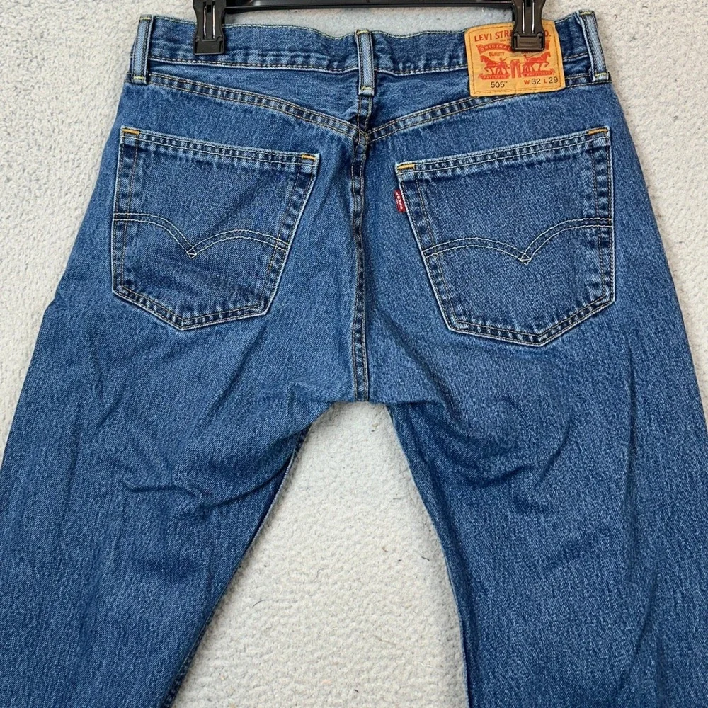 Levis 505 Jeans Mens 32X29 Regular Fit Blue Straight Leg Medium Wash Denim EUC
